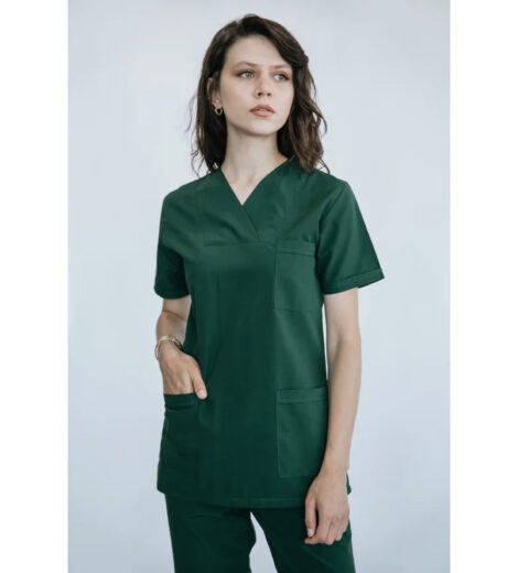 Scrub Takımı – Kadın, Yeşil, V-Yaka, Cepli (Tam Boy) – HUF-031