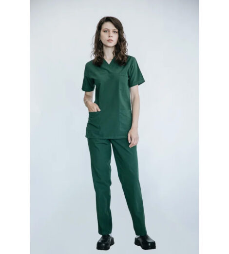 Scrub Bluz – Kadın, Yeşil, V-Yaka, Cepli (Yakın) – HUF-032
