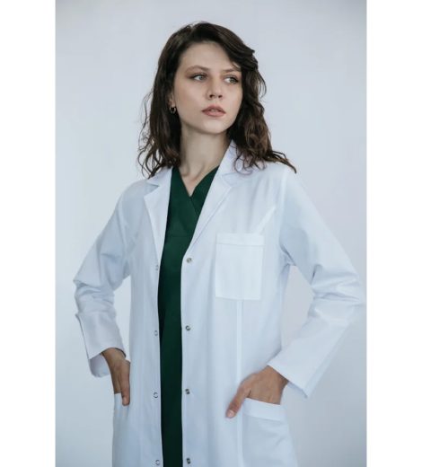 Doktor Önlüğü – Unisex, Beyaz Uzun, Yeşil Scrub (Yakın) – HUF-033